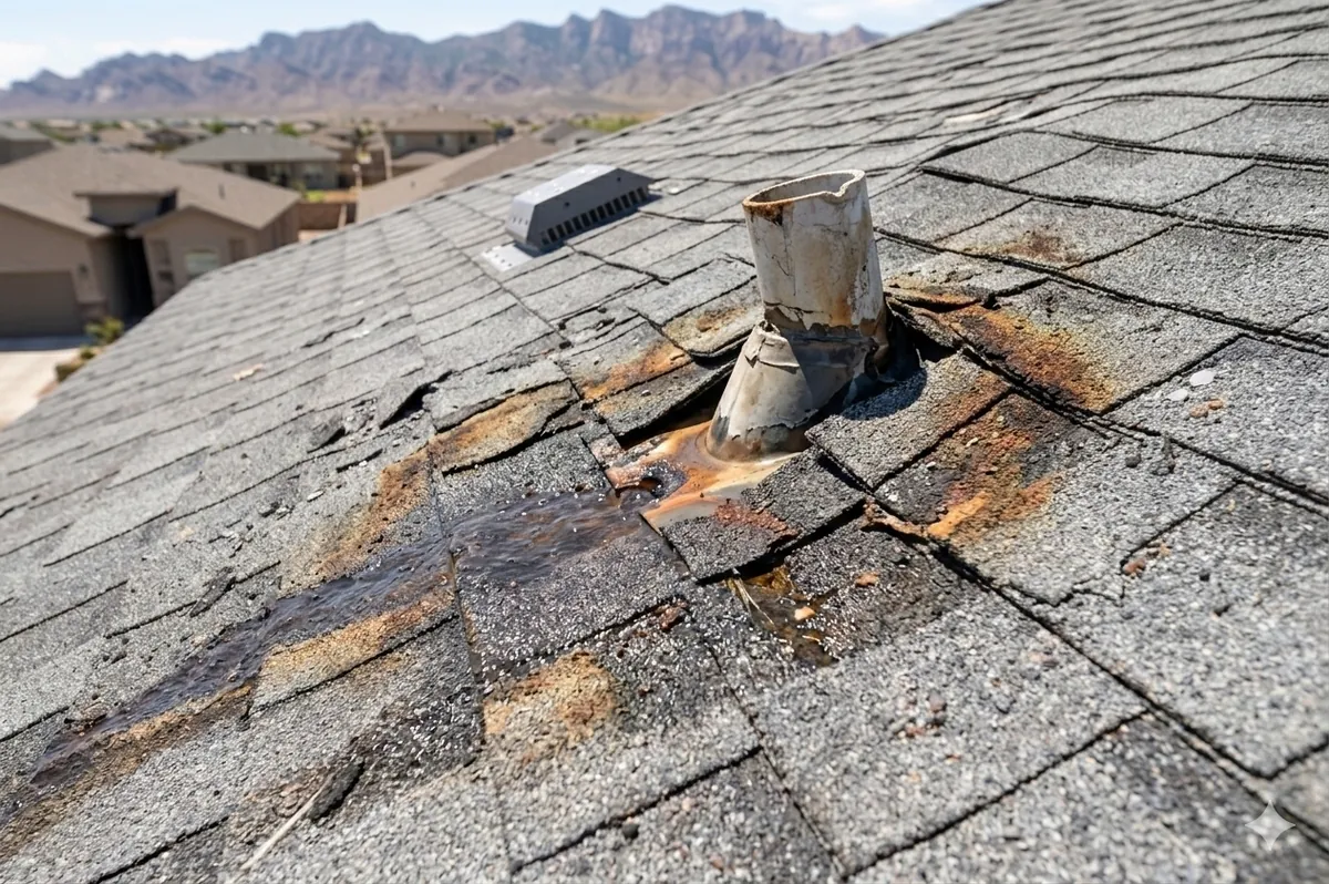 Water damage on roof from rain and flash flooding — El Paso